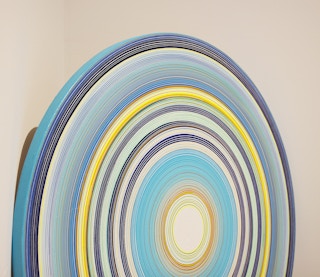 "Down by the Water" Shades of Blue and Yellow Op Art Circular Painting 2021