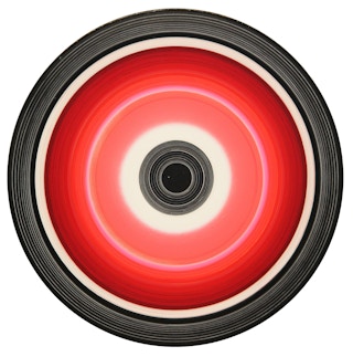 "Choronozon" Shades of Red, Black, and White with Gold Op Art Circular Painting 2021