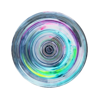 "Space Cowboy I" Bright Teal, Neon Pink, and Dark Blue Op Art Circular Painting