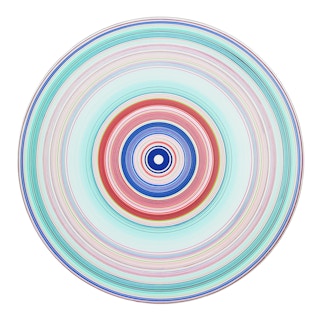"STYLO" Blue, Pink, Peach, and Green Circular Painting w/ a Bright Yellow Lining 2022