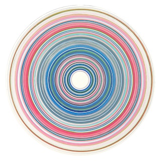 "ZAP" Contemporary Abstract Colorful Pink & Blue Concentric Circle Painting 2023