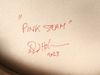 "Pink Steam" Contemporary Abstract Gray and White Concentric Circle Painting 2023