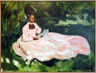 "Lady in a the Field of Green" Figurative Portrait of an Elegantly Dressed Woman 2022