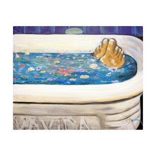 "Un Baño de Flores" Blue & White Contemporary Abstract of a Figure in a Bathtub 2022