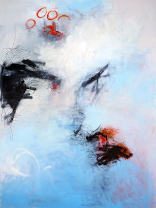 "Untitled 5" Large Black, Orange, and Light Blue Abstract Expressionist Painting 2015