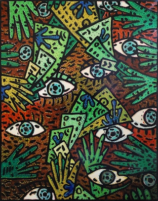 "Addicted to Money" Contemporary Abstract Green, Blue, and Yellow Painting 2011-2012