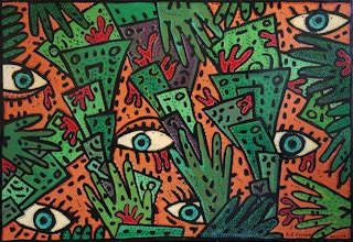 “Bloody Money?” Orange, Green, and Brown Abstract Contemporary Painting 2011-2012