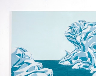 "Iceberg" Contemporary Colorful Blue Toned Geometric Abstract Landscape Painting 2022