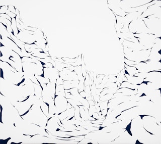 "Canyon 2" Contemporary Dark Blue & White Abstract Foliage Landscape Painting 2023