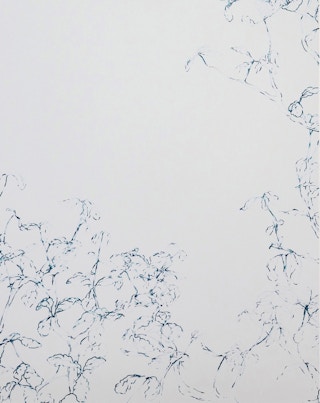 "Canopy" Contemporary Dark Blue & White Abstract Foliage Landscape Painting 2023