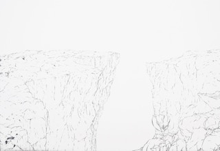 "Canyon" Contemporary Dark Gray & White Abstract Foliage Landscape Painting 2023