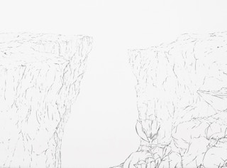 "Canyon" Contemporary Dark Gray & White Abstract Foliage Landscape Painting 2023