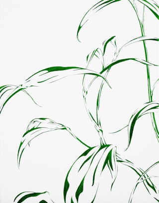 "Stems" Contemporary Green & White Abstract Foliage Landscape Painting 2023