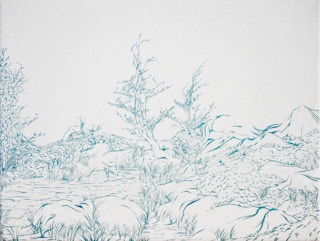 "Ridge 2" Contemporary Teal & White Abstract Foliage Landscape Painting 2023