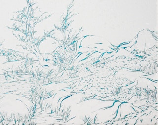 "Ridge 2" Contemporary Teal & White Abstract Foliage Landscape Painting 2023