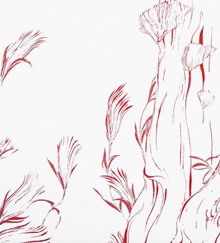 "Decay 2" Contemporary Red & White Abstract Foliage Landscape Painting 2023