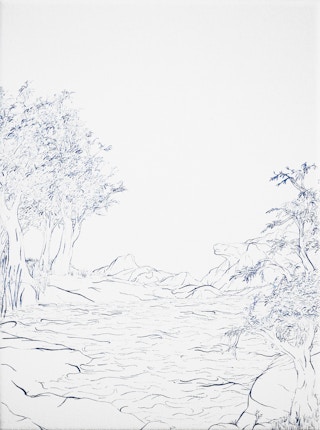 "Alcove" Contemporary Blue and White Abstract Foliage Landscape Painting 2023