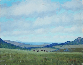 "Early Morning" Wichita Mountain Wildlife Refuge, Oklahoma Desert Landscape Mid-20th Century