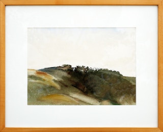 Modern Abstract Rich Green and Yellow Toned Watercolor Mountain Landscape Late 20th Century