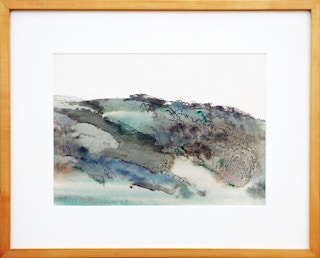 Modern Abstract Green and Blue Pastel Toned Watercolor Mountain Landscape Late 20th Century