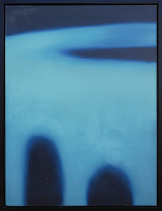 "Air Plane" Blue and Black Abstract Contemporary Colorfield Painting 2002