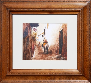 Brown-Toned Naturalistic Backstreet City Scene Watercolor Landscape 20th Century