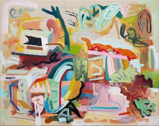 "Matter 1" Pastel Pink, Blue and Green Abstract Contemporary Painting 2018