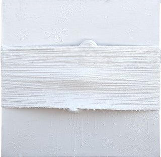 “Stepping Out in Pink Sole” Contemporary White Found Object Shoe Painting 2022