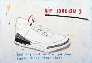 “My First Jordans” Contemporary Still Life Shoe / Sneaker Painting with Text 2022