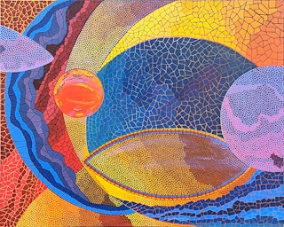 “As Worlds Juxtapose Pt. 5” Colorful Geometric Abstract Mosaic-Style Painting 2011