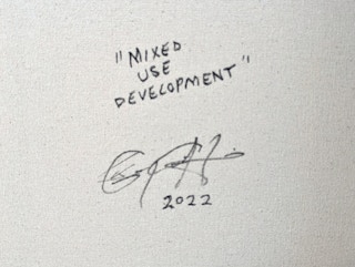 "Mixed Use Development" Contemporary Orange & Blue Geometric Hard-Edge Painting 2022