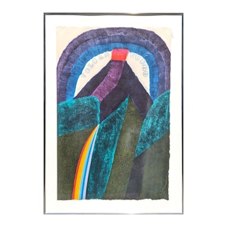 “Volcano Fuego” Modern Colorful Abstract Landscape Woodcut Print Ed. 74/75 1971