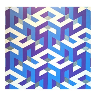 Contemporary Purple, Blue, & Metallic Silver Tessellated Abstract Painting 2023