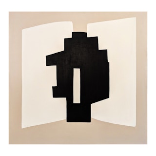 "Formes et Space" Black & Tan Contemporary Geometric Abstract Hard-Edge Painting 2023