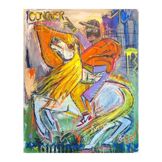 "Napoleon Crossing Manhattan" Contemporary Abstract Figurative Horse Painting 2023