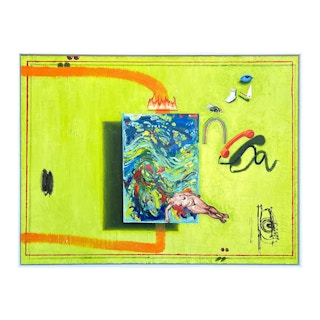 “Trip to the Museum” Contemporary Green & Orange Abstract Surrealist Painting 2019