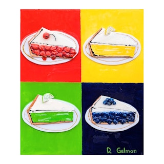 “Cherry, Lemon, Lime, Blueberry” Contemporary Colorful Mixed Media Food Collage 2023