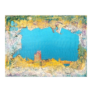"Udolpho" Contemporary Abstract Teal, Yellow, and Green Lace Painting 2014