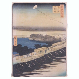 Utagawa Hiroshige (Ando Hiroshige)- Nihon Embankment in Yoshiwara Japanese Woodblock Print 1857