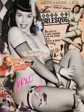 "Peek A Boo Bettie" Black, White, & Pink Pop Art Collage Portrait of Bettie Page