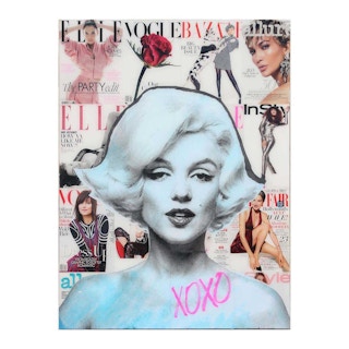 “XOXO from Marilyn” Blue Toned Marilyn Monroe Mixed Media Pop Art Collage 2021