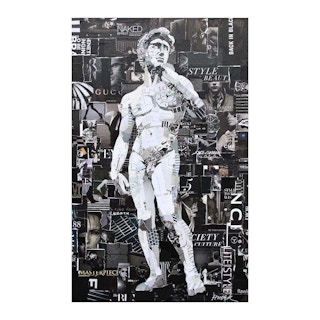 "The Naked Effect" Pop Art Mixed Media Collage of Michelangelo's David Sculpture 21st Century