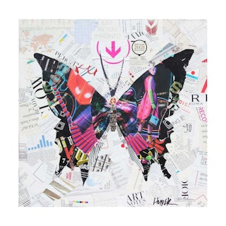 Contemporary Magenta Butterfly Mixed Media Pop Art Magazine Collage 21st Century