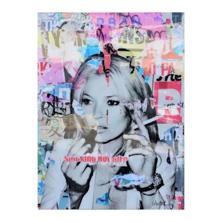 "Smoking Hot Girls" Colorful Kate Moss Mixed Media Pop Art Resin Collage 2021