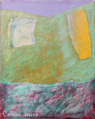 Pastel Yellow and Lavender Geometric Abstract Painting Late 20th Century