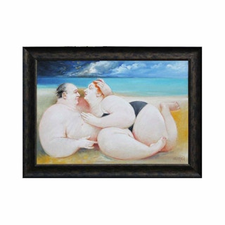 "S. On The Beach" Modern Figurative Intimate Portrait of a Voluptuous Couple Late 20th Century
