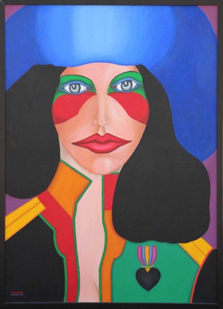 "Black Heart" Colorful Abstract Modern Pop Art Portrait Painting of a Woman 1980s