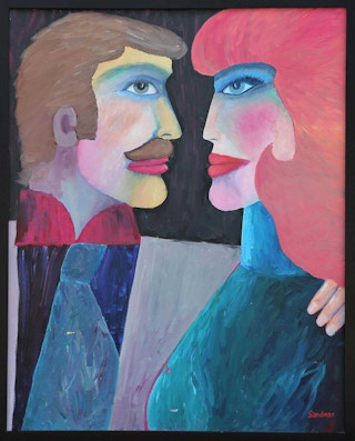 "The Couple" Colorful Abstract Modern Portrait Painting of a Couple 1980s