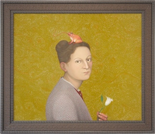 "Annunciation" Contemporary Surrealist Portrait of a Woman with a Flower & Frog 2001