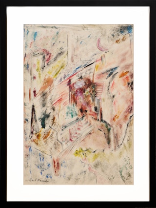 "Composition D #8" Green, Blue, Pink Abstract Mixed Media Watercolor Painting 1937